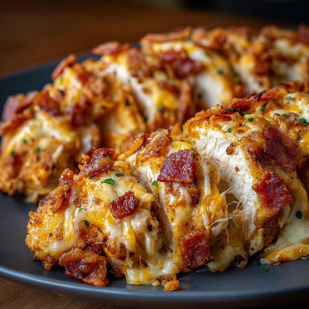 A plate of bacon wrapped chicken.