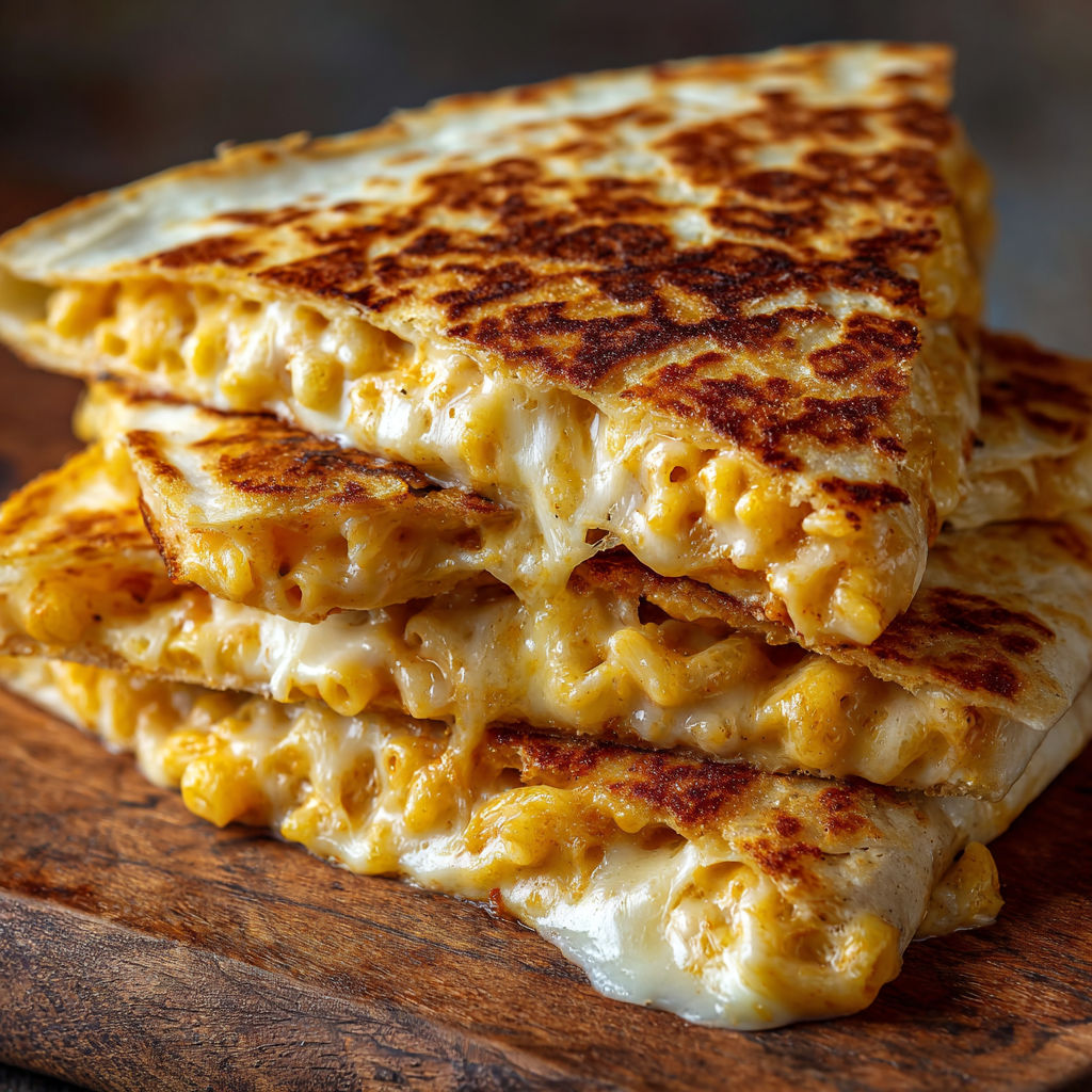 A stack of mac and cheese quesadillas.