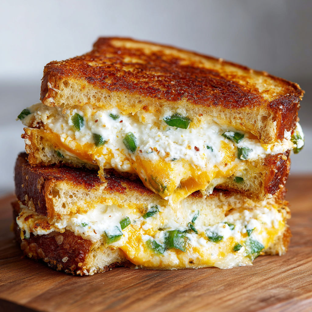 A grilled cheese sandwich with jalapenos.