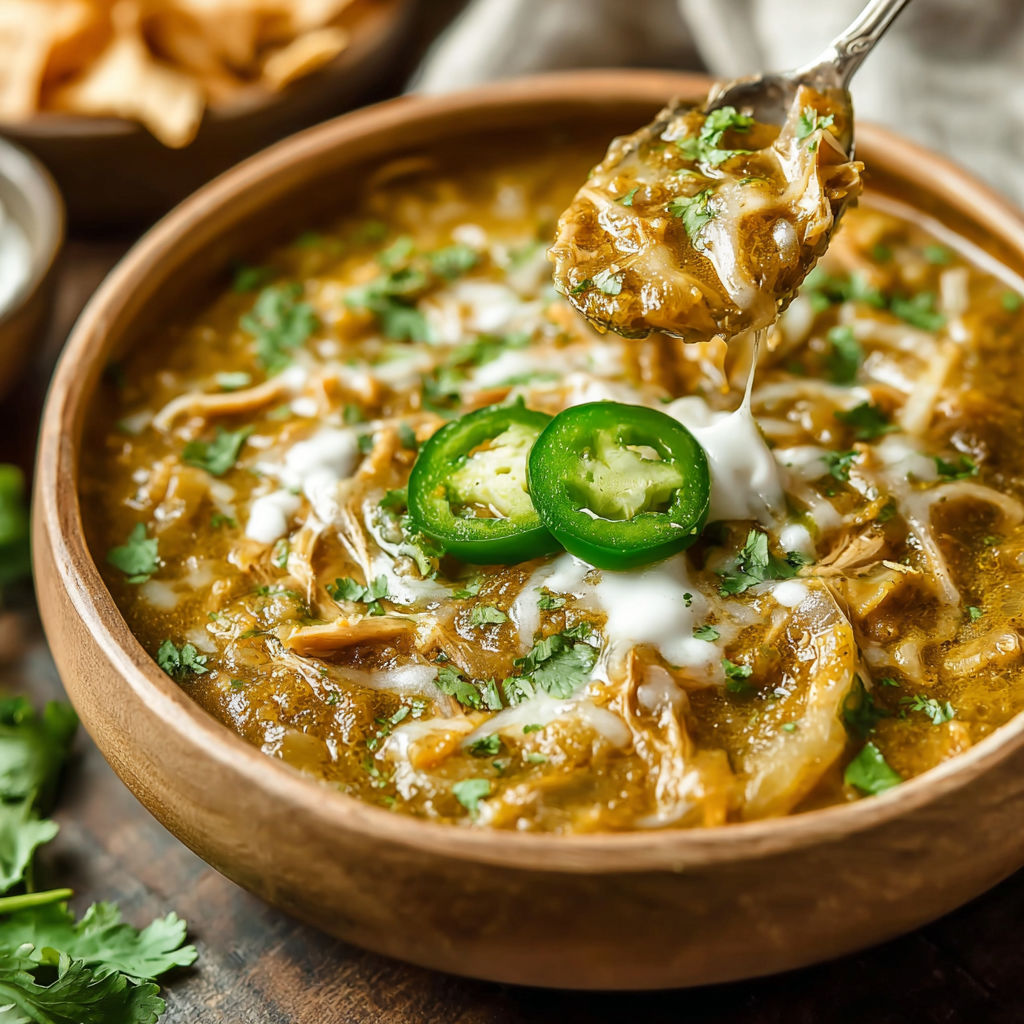 A spoon is in a bowl of chili.