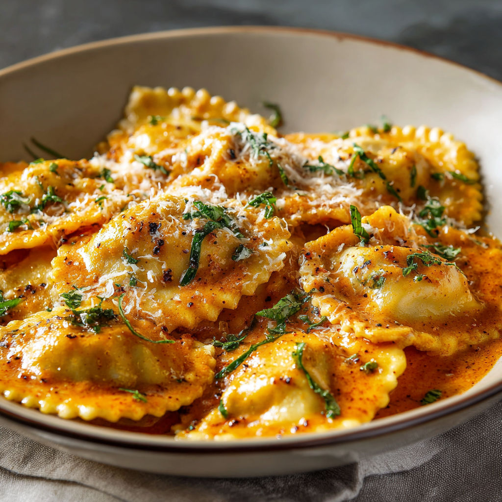 A bowl of pasta with cheese and herbs.