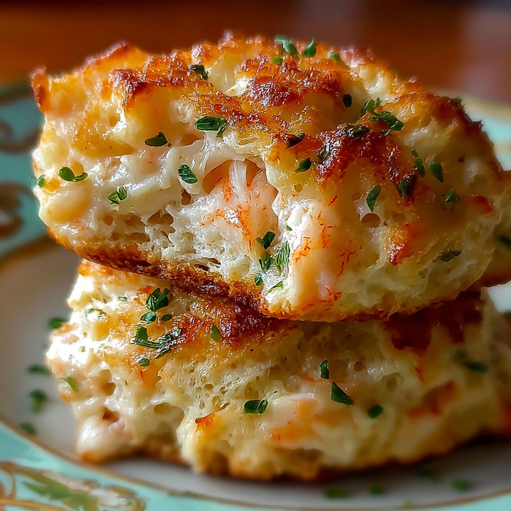 Shrimp and crab biscuit melt on a plate.