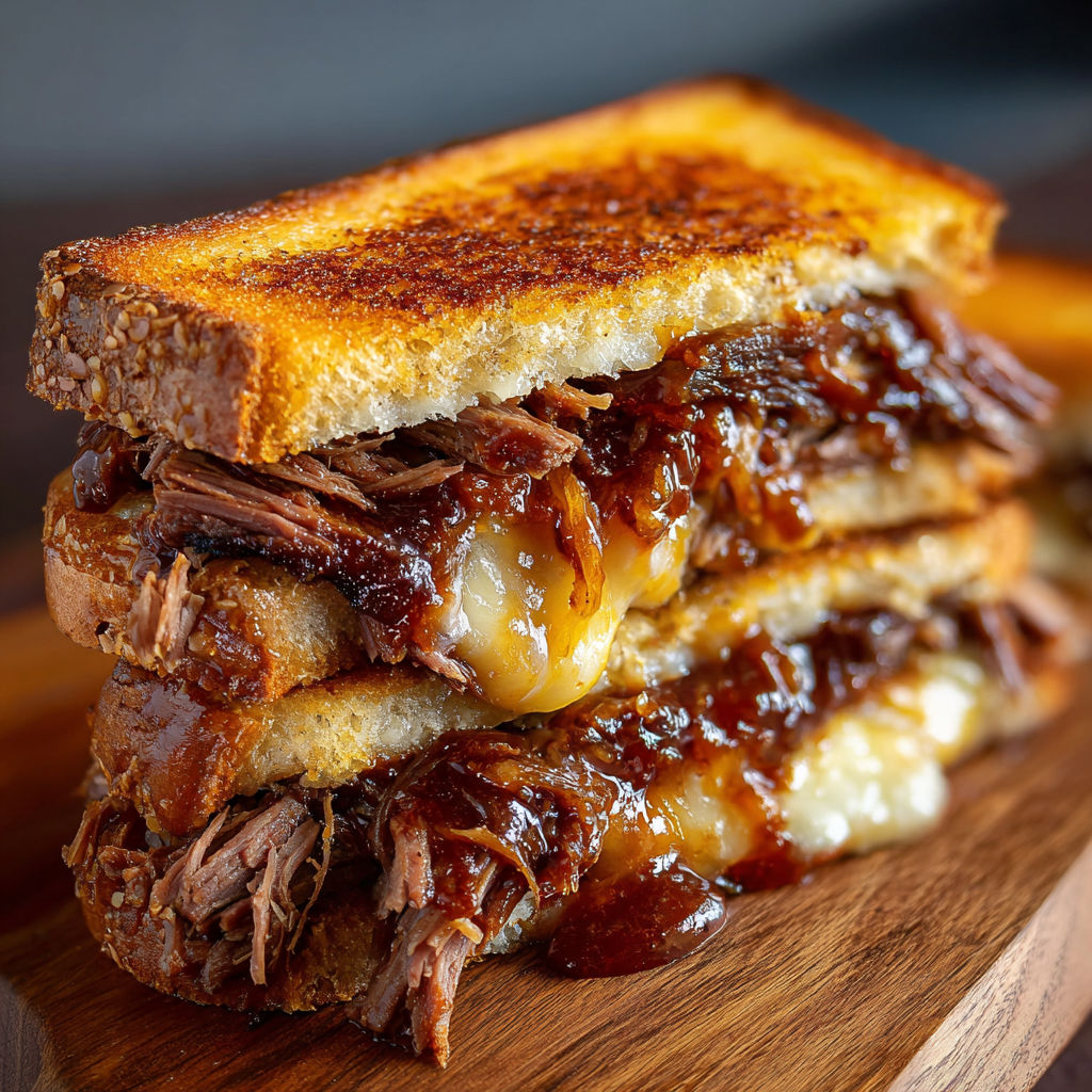 A stack of sandwiches with meat and cheese.