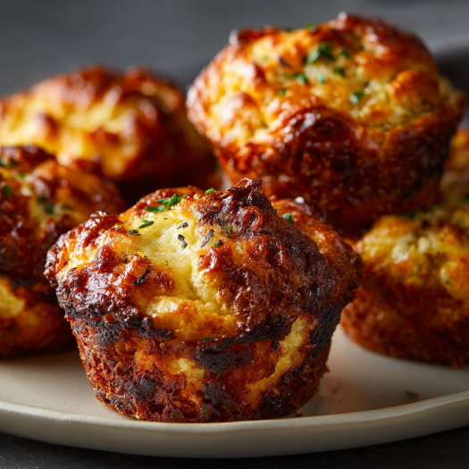 A plate of muffins with cheese and herbs.