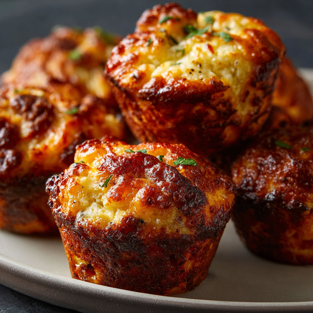 A plate of muffins with cheese and herbs.