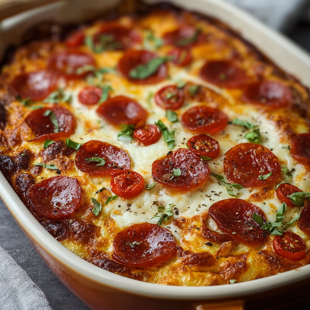 A delicious high-protein cottage cheese pepperoni bake.