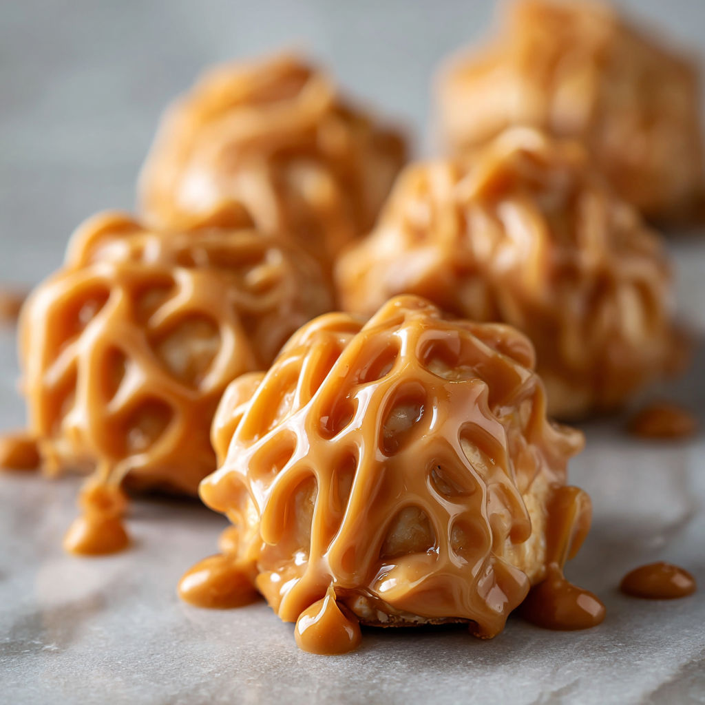 No-bake butterscotch drops on a table.