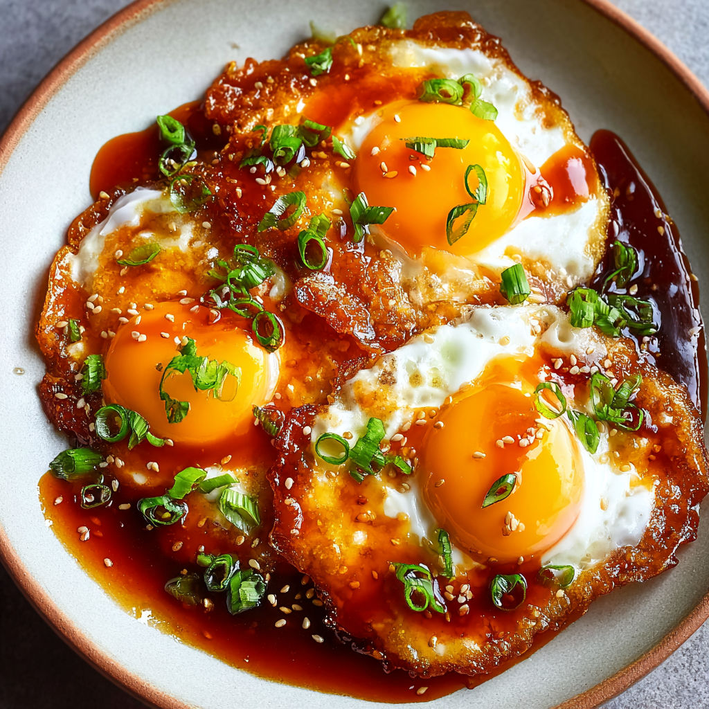 A plate of food with eggs and sauce.