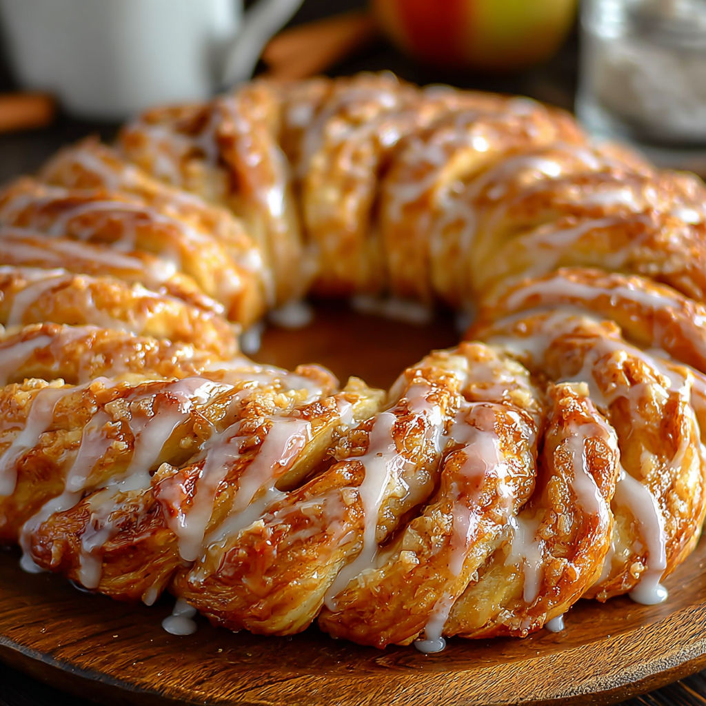 A delicious looking apple kringle with vanilla glaze.