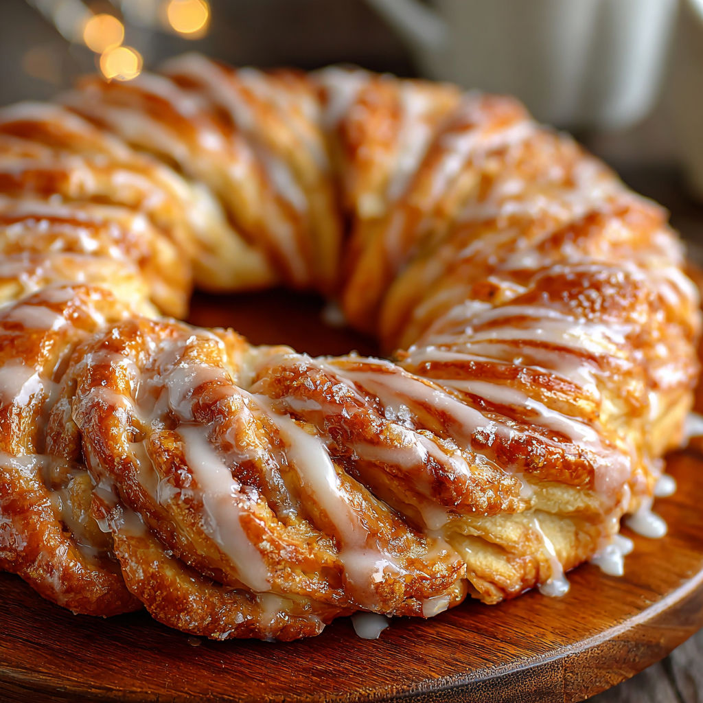 A delicious looking apple kringle with vanilla glaze.