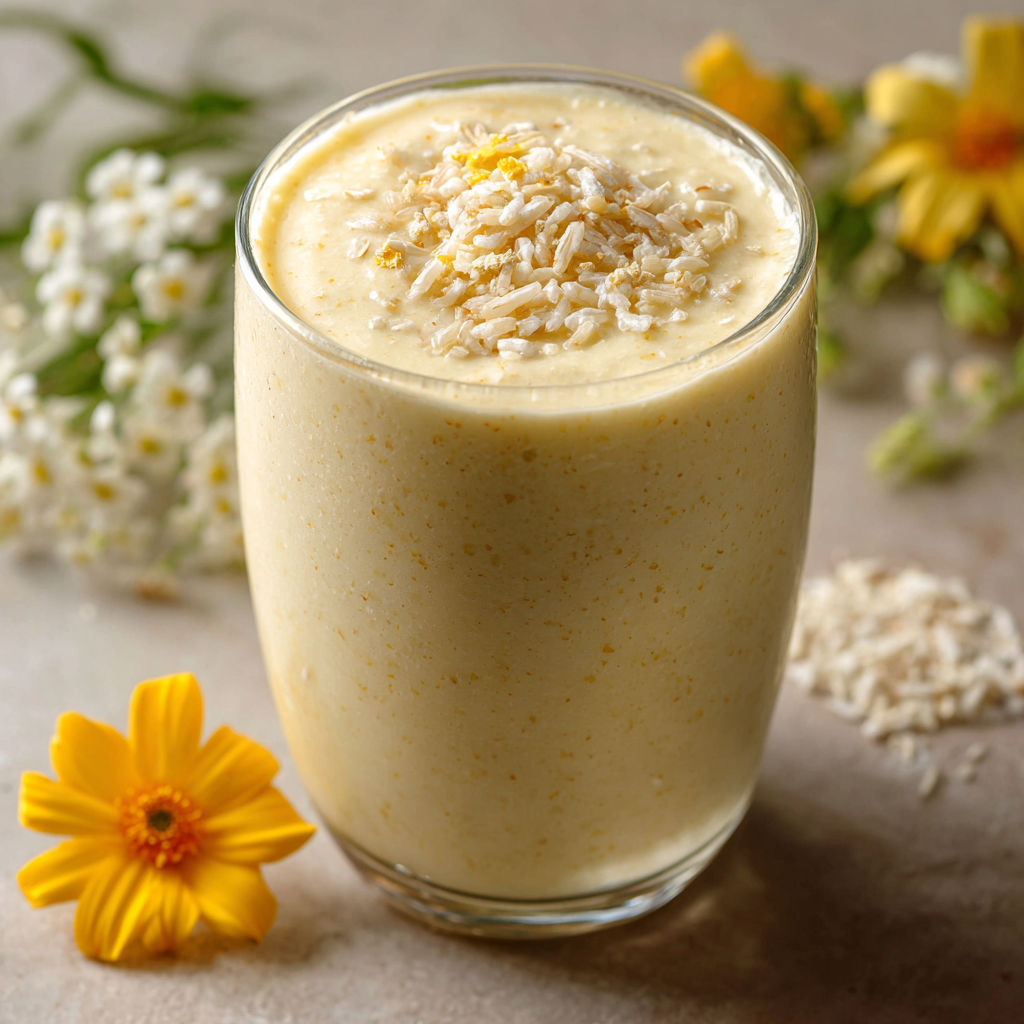 A glass of banana chamomile tea smoothie.