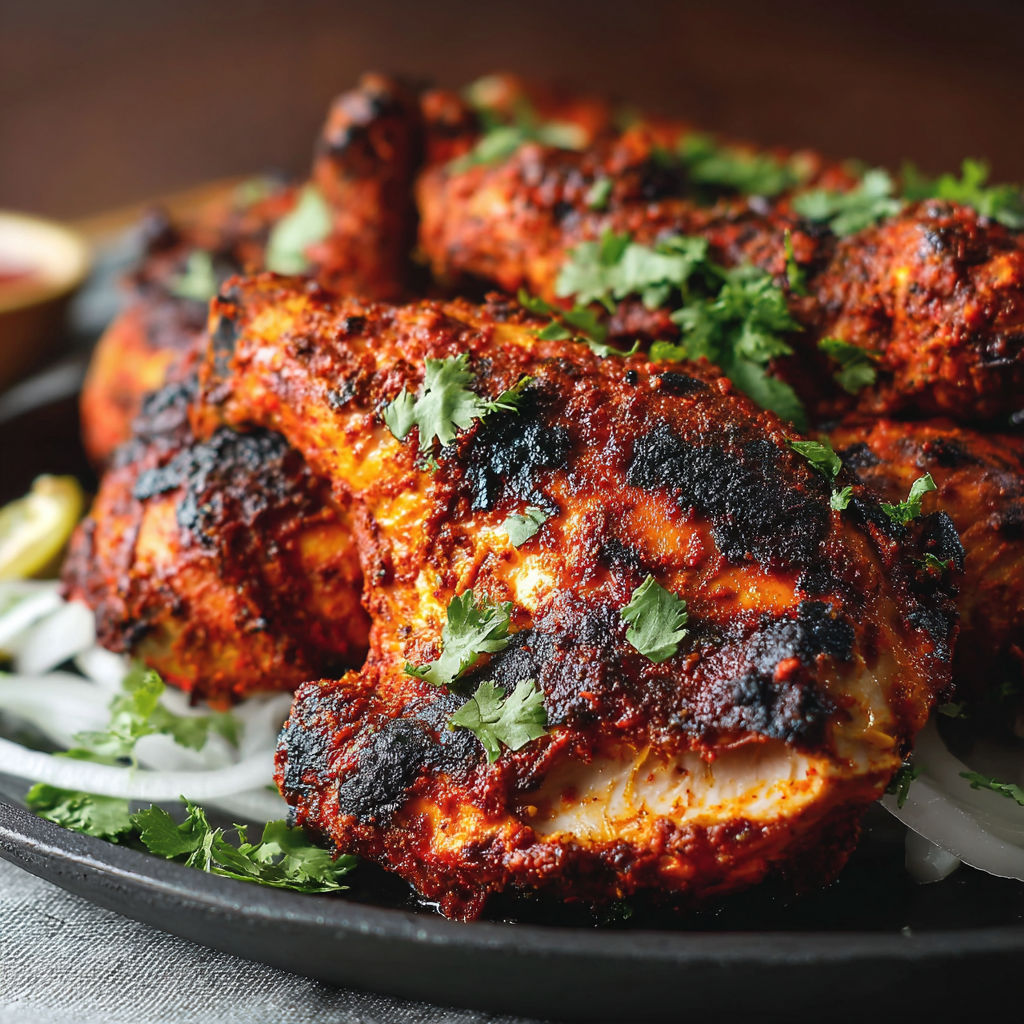 A plate of chicken with a spice rub.