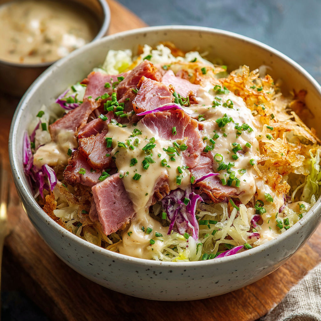 A bowl of food with meat and vegetables.