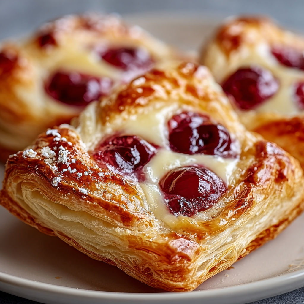 A plate with two easy cherry cheese danishes.