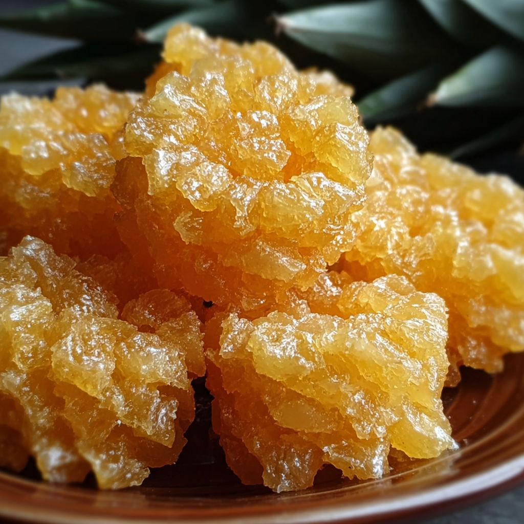 A plate of candied pineapple bites.
