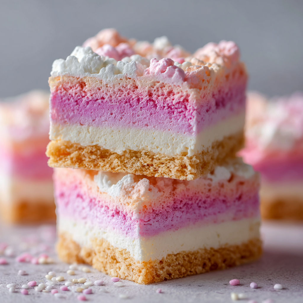 A slice of cake with pink and white frosting.