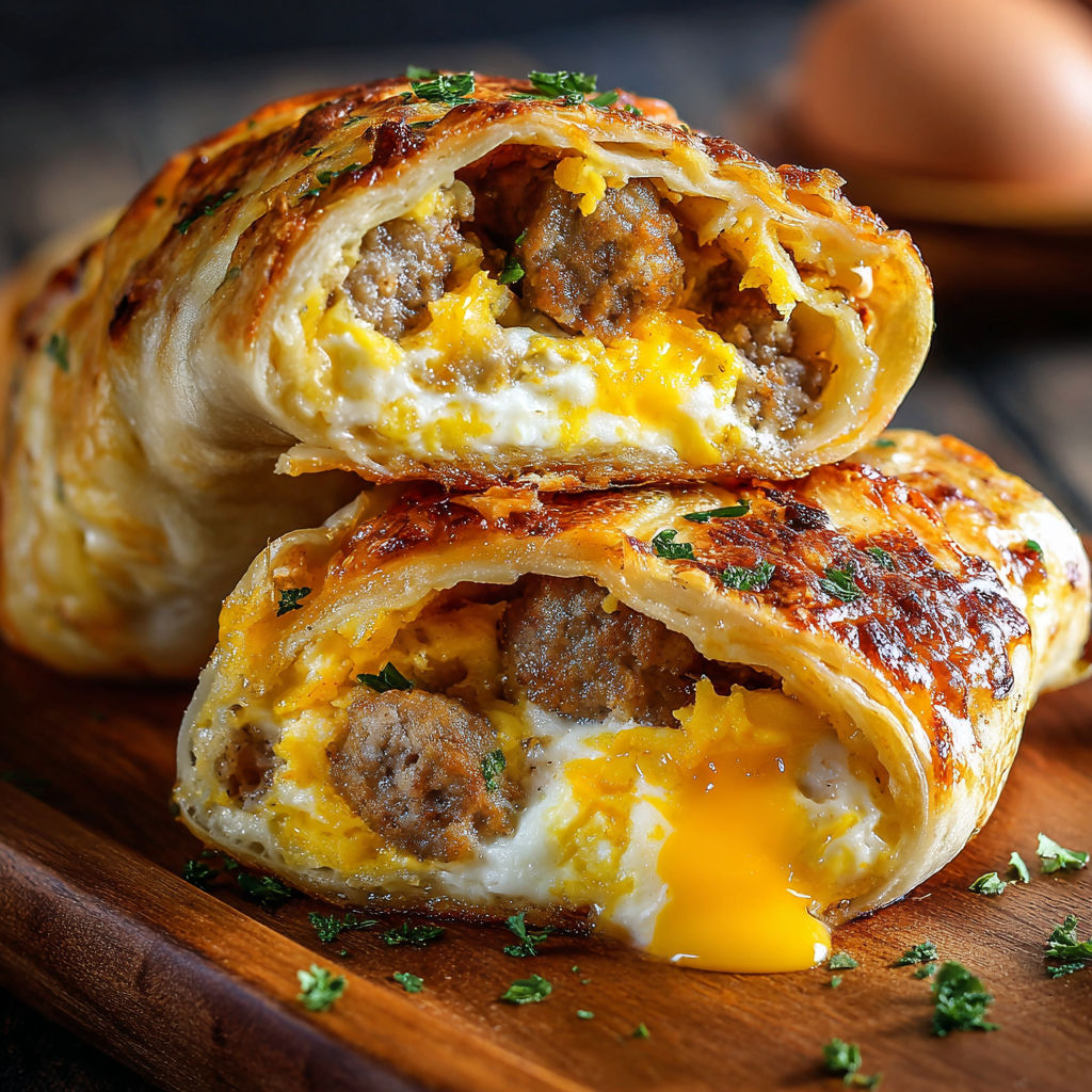Sausage, egg and cheese breakfast roll-ups.