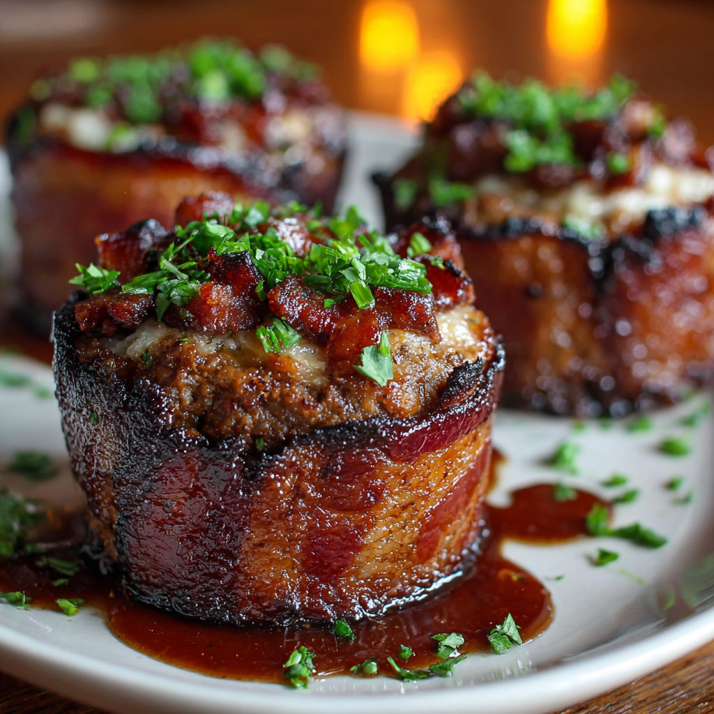 A plate of food with bacon wrapped around it.