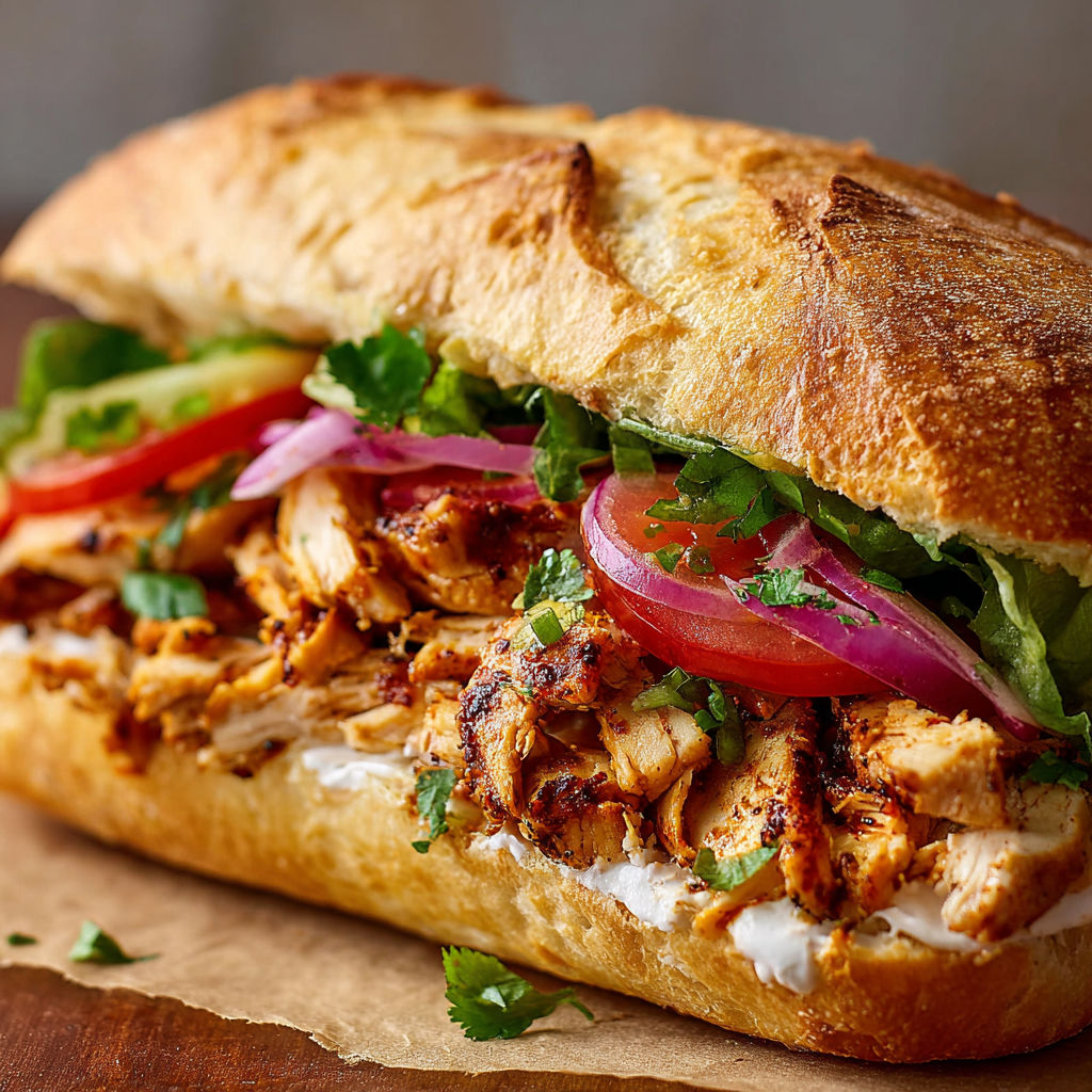 A sandwich with meat, tomatoes, lettuce, and onions.