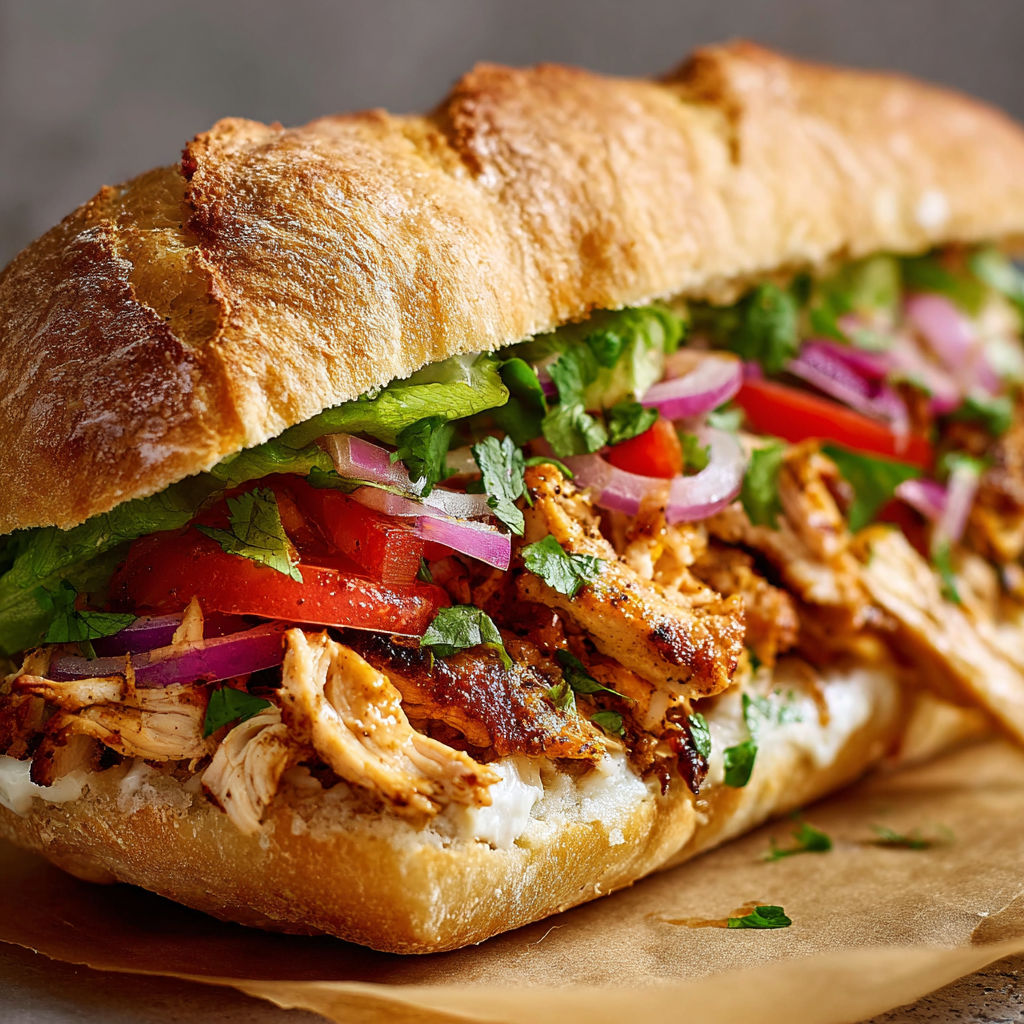 A sandwich with meat and vegetables.