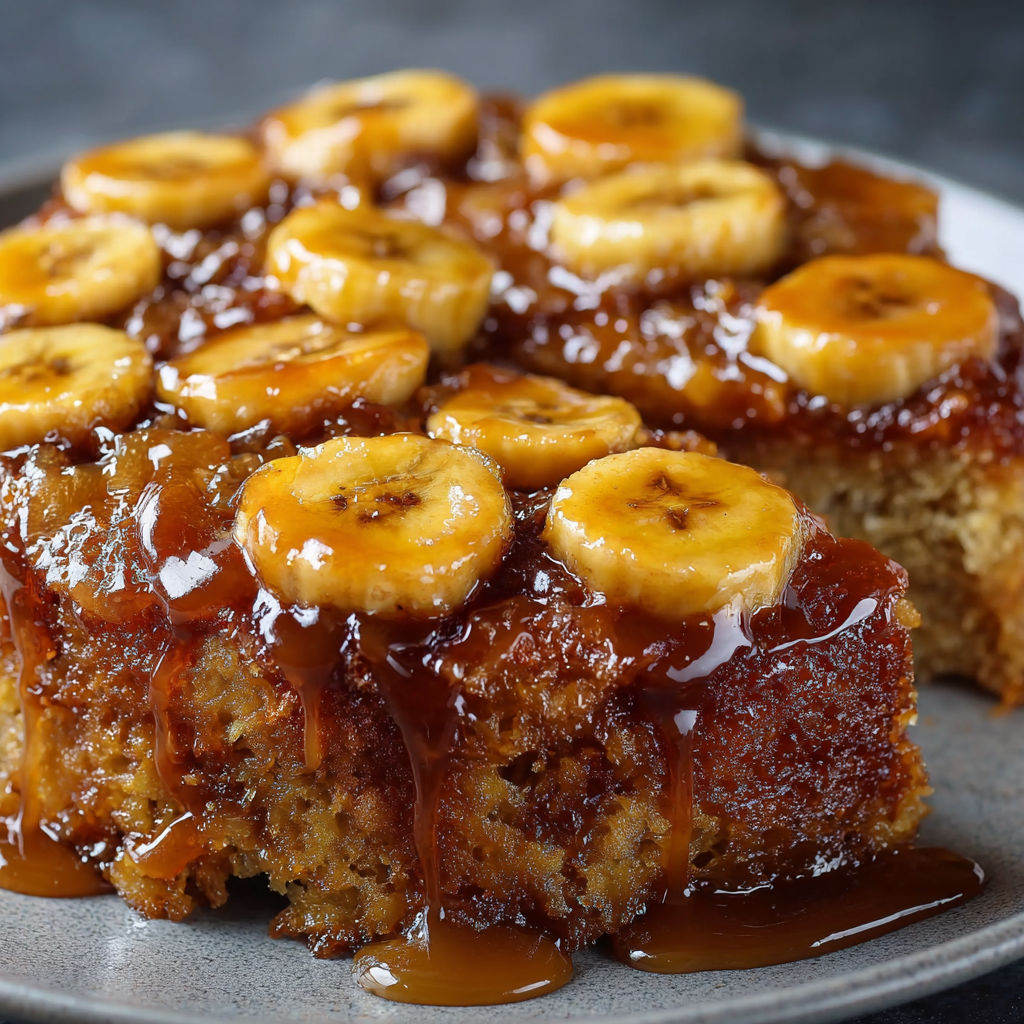 A slice of banana bread with banana slices on top.