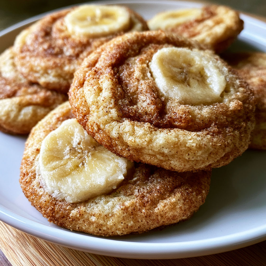 A plate of cookies with bananas on top.