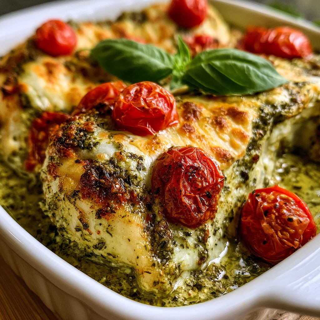 A dish of food with tomatoes and basil.