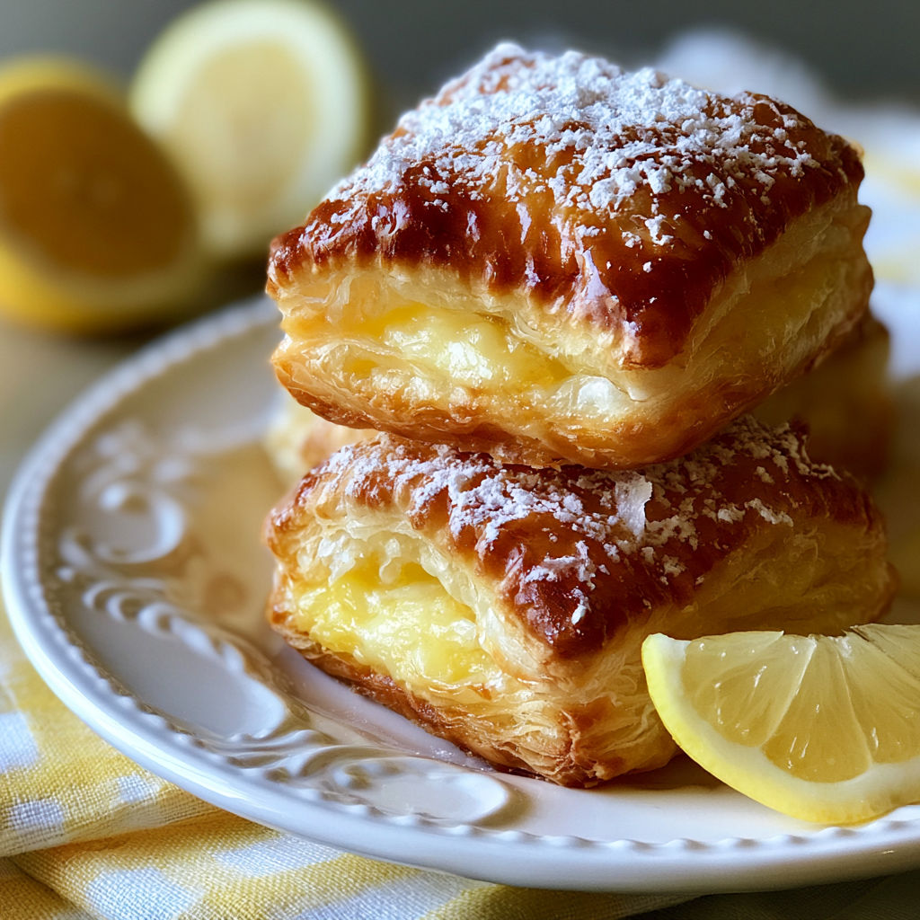 A plate of pastries with lemon wedges on top.