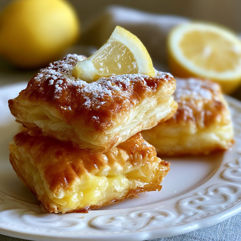A plate of pastries with lemon wedges on top.