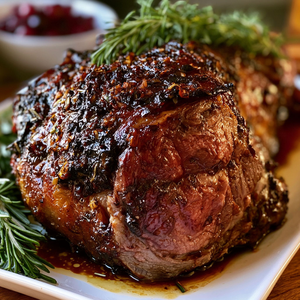 A leg of lamb with garlic, rosemary and red wine.