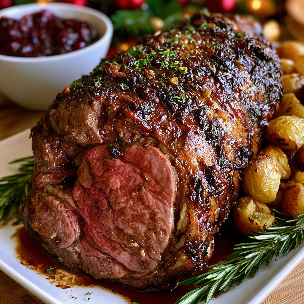 A leg of lamb with rosemary and garlic.