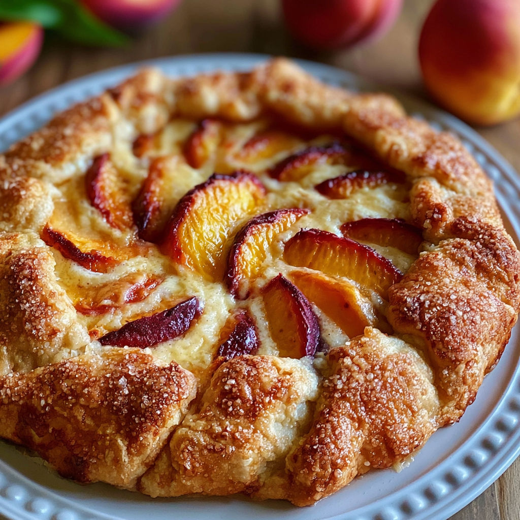 A dessert with peaches and cream.