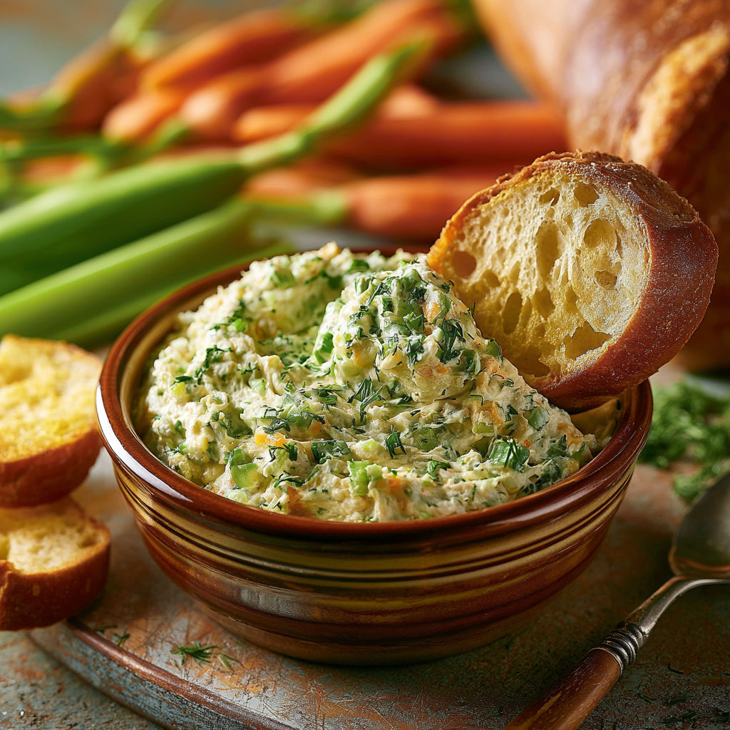 A bowl of garden vegetable spread.