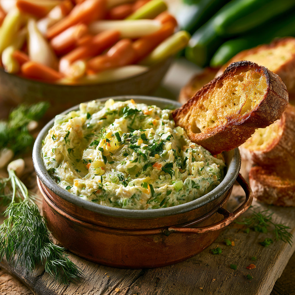 A bowl of dip with a spoon in it.