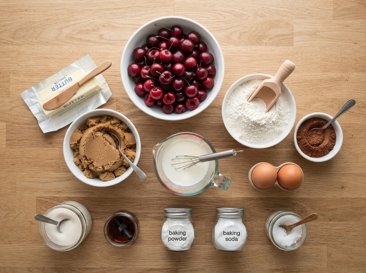 A table with various ingredients for baking.