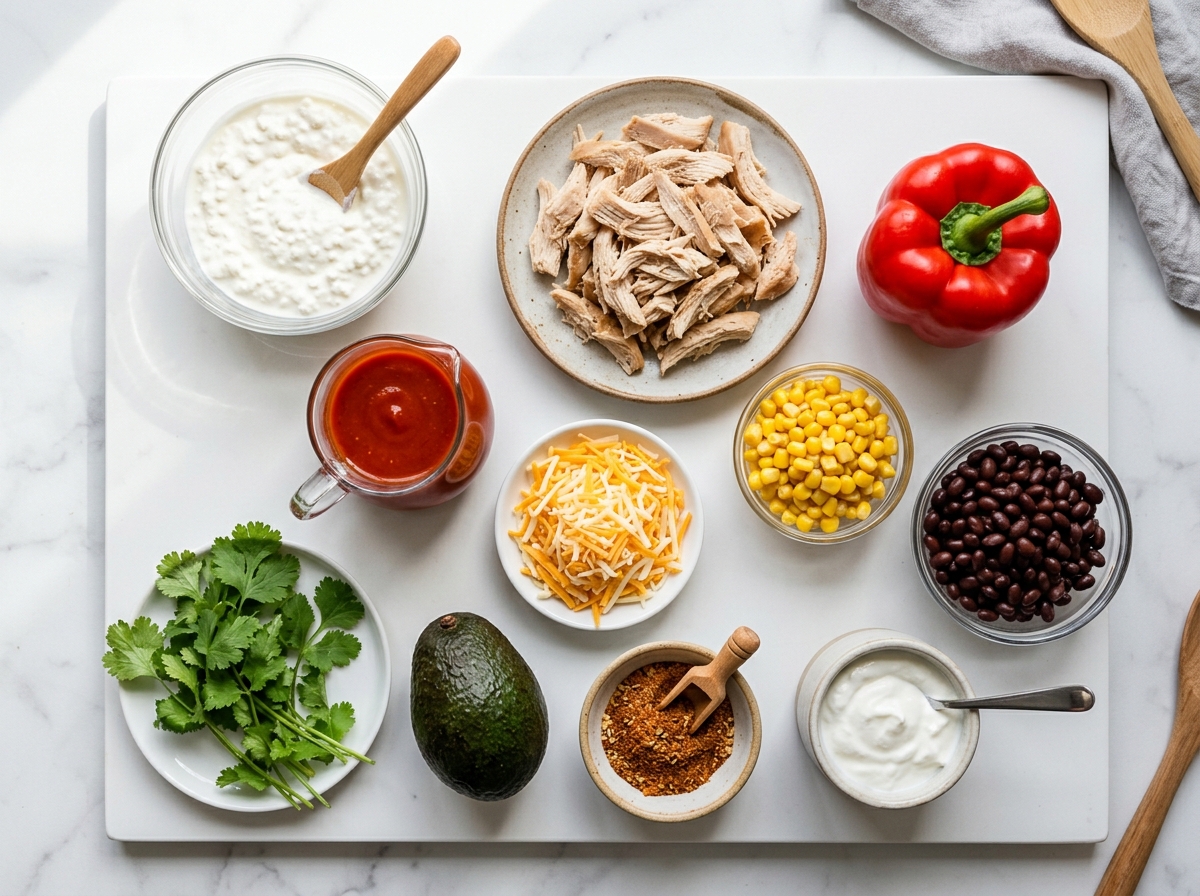 A table with various foods and ingredients.