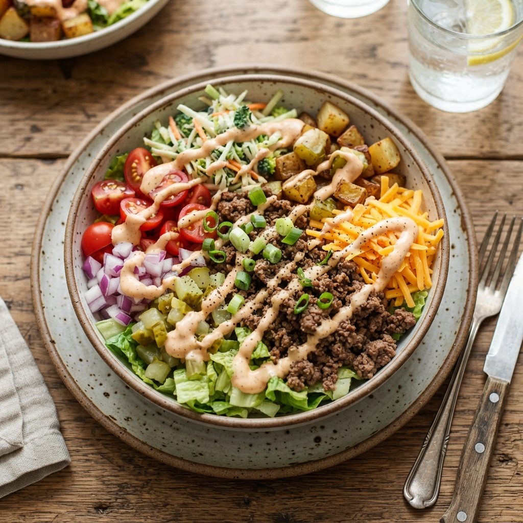A plate of food with a fork and knife on the side.