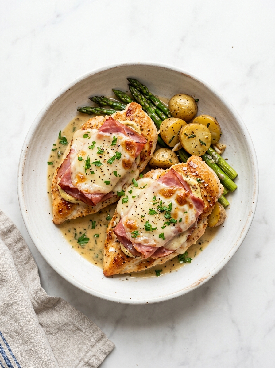 A plate of food with chicken and potatoes.