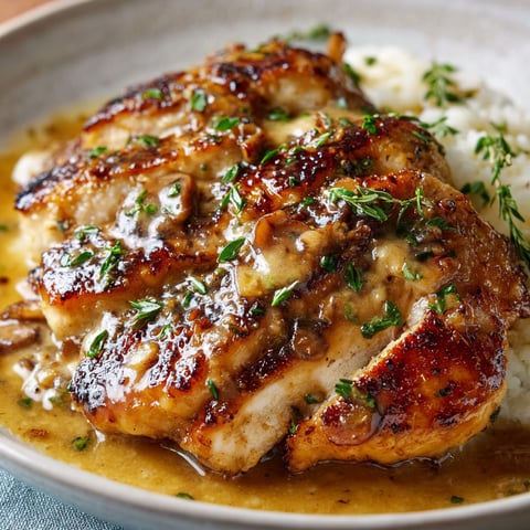 A plate of chicken with a brown sauce.