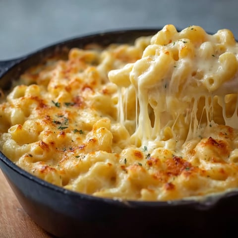 A close up of mac and cheese in a pan.