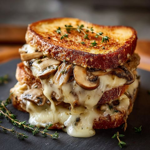 A sandwich with mushrooms and cheese.