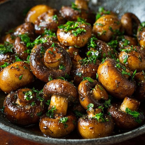 A bowl of mushrooms with green toppings.