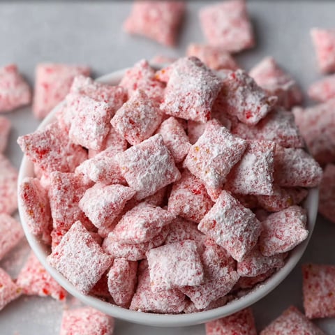 A bowl of red and white puppy chow.