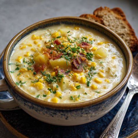 A bowl of corn and potato chowder.