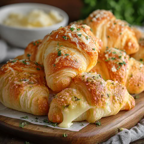 A plate of cheesy garlic crescent rolls.