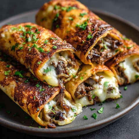 Two keto Philly cheesesteak rolls on a plate.