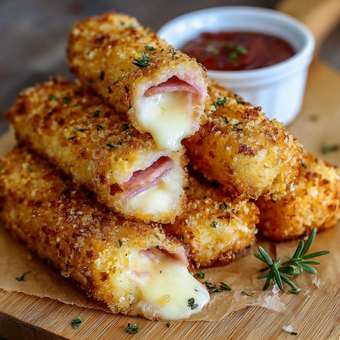Mozzarella sticks with ham and cheese.