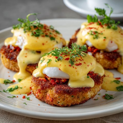 Crab cakes with spicy hollandaise sauce.