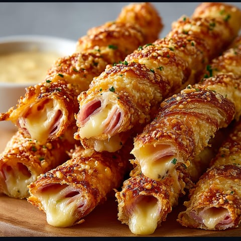 A plate of ham and cheese sticks.