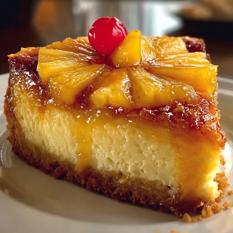 A slice of pineapple upside-down cheesecake.